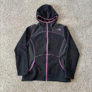 North Face Fleece Jacket Girls Large Grey Pink Hoodie Sweatshirt Hiking Size XL